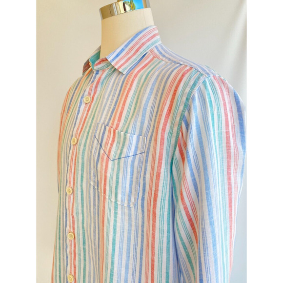 Tommy Bahama 100% Linen Shirt Button Up Long Sleeve Striped sz M - Picture 2 of 4